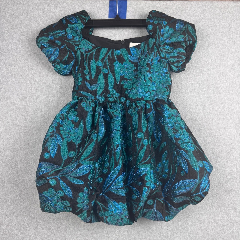 Lilly Pulitzer Dress Girls 3 Teal Metallic Floral Brocade Koji Holiday Party NEW